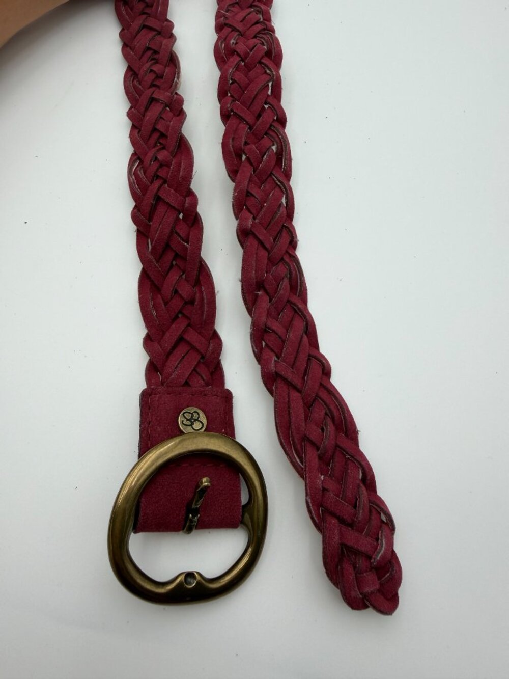 Vintage Burgundy Braided Leather Belt Round Buckle - Picture 2 of 4